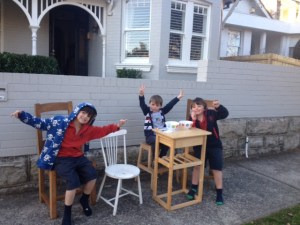 boys outside house